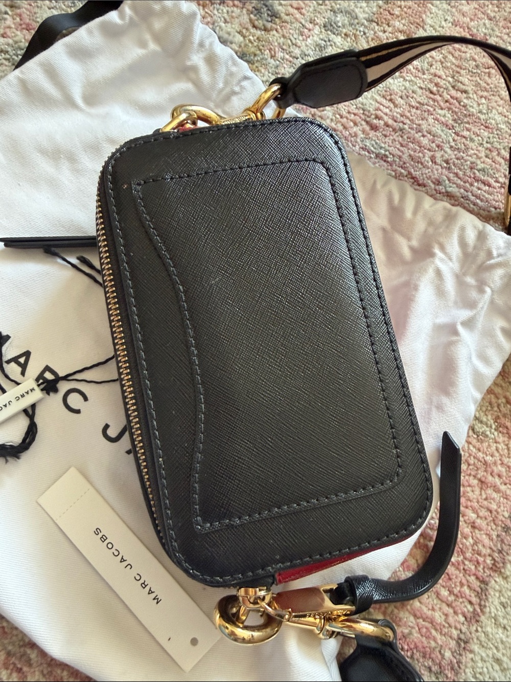 Marc Jacobs Black Camera Crossbody with Gold Hardware and Red Trim - Picture 4 of 5